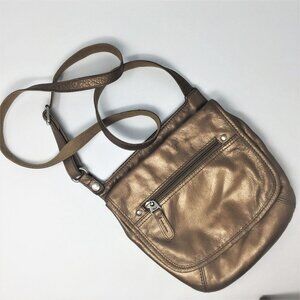 Fossil Bronze Metallic Leather Crossbody Bag